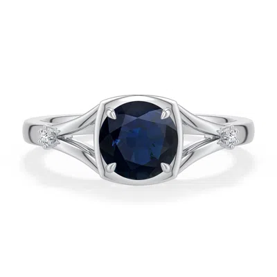 Angara 1.24 Ctw Round Blue Sapphire Split Shank Engagement Ring In Platinum/dark Blue