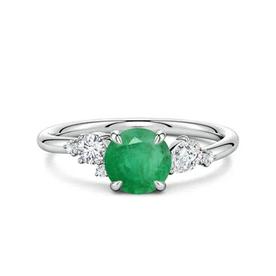 Angara 1.24 Ctw Round Emerald Engagement Ring With Multi-shape Diamonds In Metallic