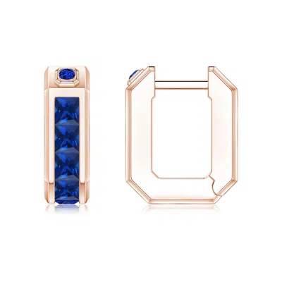 Angara 1.24 Ctw Square-cut Lab-grown Blue Sapphire Men's Octagon Hoop Earrings In Gold