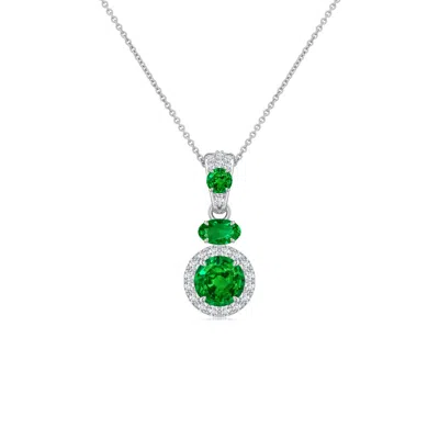 Angara 1.25 Ctw Claw Prong Round Lab-grown Emerald Halo Drop Pendant In Green