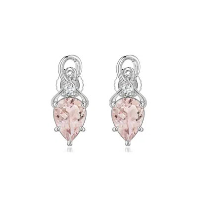 Angara 1.25 Ctw Inverted Pear Morganite Swirl Earrings With Diamond Accent In Platinum/very Light Peach
