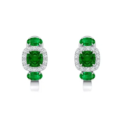 Angara 1.26 Ctw Claw Prong Cushion Lab-grown Emerald Halo Earrings In Green