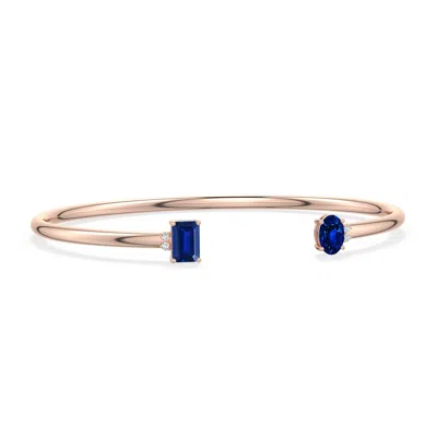 Angara 1.28 Ctw Oval And Emerald-cut Lab-grown Blue Sapphire Two-stone Cuff Bracelet In Gold