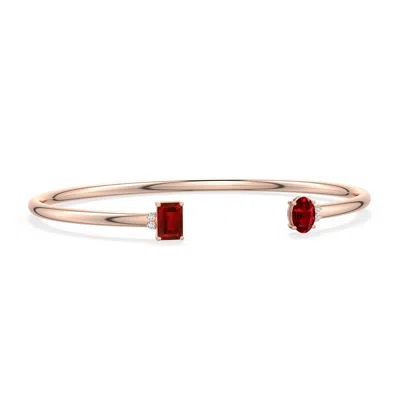 Angara 1.28 Ctw Oval And Emerald-cut Lab-grown Ruby Two-stone Cuff Bracelet In Gold