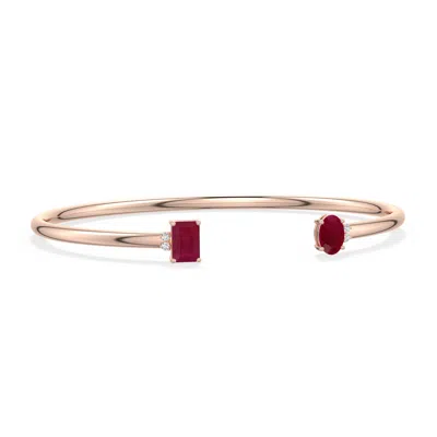 Angara 1.28 Ctw Oval And Emerald-cut Ruby Two-stone Cuff Bracelet