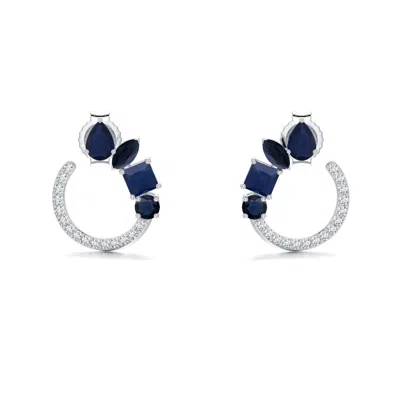 Angara 1.29 Ctw Multi-shape Blue Sapphire Front-back Stud Earrings
