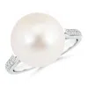 Angara 12mm Freshwater Pearl Ring With Pave Diamonds In White Gold/white