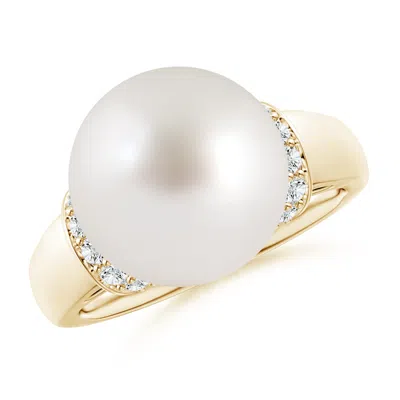 Angara 12mm South Sea Pearl Collar Ring With Diamonds In Metallic