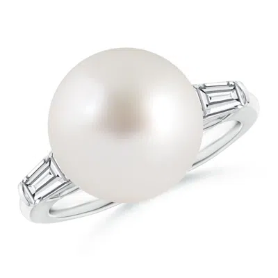 Angara 12mm South Sea Pearl Ring With Baguette Diamonds In Metallic