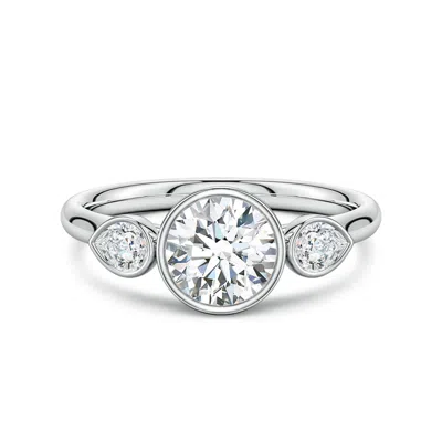 Angara 1.3 Ctw Bezel-set Round And Pear Diamond Three-stone Engagement Ring In Metallic