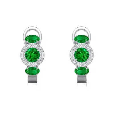 Angara 1.3 Ctw Claw Prong Round Lab-grown Emerald Halo Earrings In Green