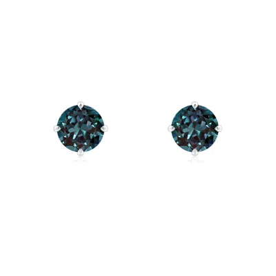 Angara 1.3 Ctw Claw-prong Set Round Lab-grown Alexandrite Solitaire Stud Earrings In Platinum/bluish Green Changing To Brownish Or Pinkish Purple