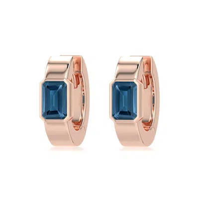 Angara 1.3 Ctw Emerald-cut London Blue Topaz Huggie Hoop Earrings In Rose Gold/medium Greenish Blue