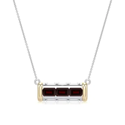 Angara 1.32 Ctw Sterling Silver And 18k Yellow Gold Emerald-cut Garnet Barrel-shaped Pendant In Silver & 18k Yellow Gold/dark Red