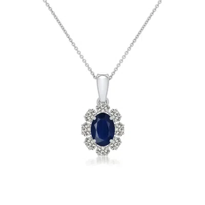 Angara 1.33 Ctw Oval Blue Sapphire Halo Pendant In Platinum/dark Blue