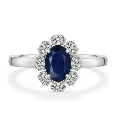 Angara 1.33 Ctw Oval Blue Sapphire Halo Ring In Platinum/dark Blue