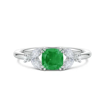 Angara 1.34 Ctw Double-claw Prong Cushion Emerald Side Stone Engagement Ring In Metallic