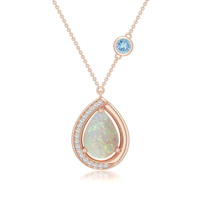 Angara 1.34 Ctw Pear Opal Half Halo Necklace With Aquamarine Accent In Rose Gold/milky With Medium Play Of Colour