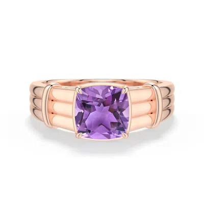 Angara 1.35 Ctw Cushion Amethyst Triple Row Solitaire Ring In Rose Gold/medium Purple