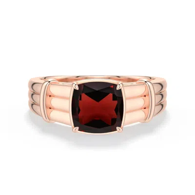 Angara 1.35 Ctw Cushion Garnet Triple Row Solitaire Ring In Rose Gold/dark To Medium Red