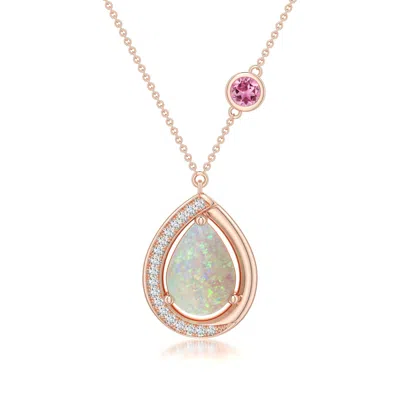 Angara 1.35 Ctw Pear Opal Half Halo Necklace With Pink Tourmaline Accent In Rose Gold/milky With Medium Play Of Colour