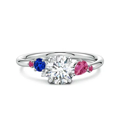 Angara 1.35 Ctw Round Diamond Engagement Ring With Sapphire Accents In Multi