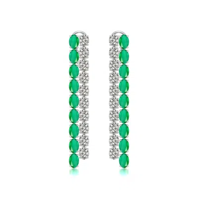 Angara 13.6 Ctw Double-row Oval Emerald And Diamond Dangle Earrings In Platinum/medium Green