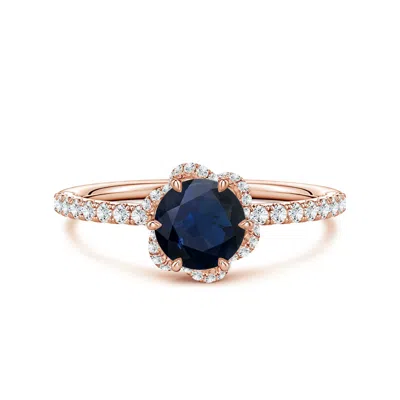 Angara 1.36 Ctw Six-claw Prong Round Blue Sapphire Floral Basket Engagement Ring