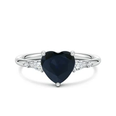 Angara 1.37 Ctw Prong-set Heart-shaped Blue Sapphire Side Stone Engagement Ring In Black