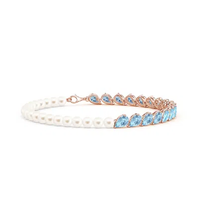 Angara 13.9 Ctw Tilted Pear Aquamarine And Freshwater Pearl Tennis Bracelet In Blue