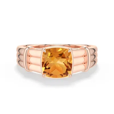 Angara 1.4 Ctw Cushion Citrine Triple Row Solitaire Ring In Rose Gold/yellow