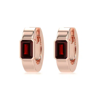 Angara 1.4 Ctw Emerald-cut Garnet Huggie Hoop Earrings In Rose Gold/dark To Medium Red