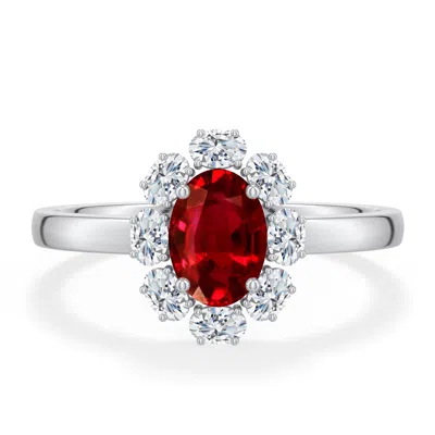 Angara 1.4 Ctw Oval Lab-grown Ruby Halo Ring In Platinum/deep Rich Red