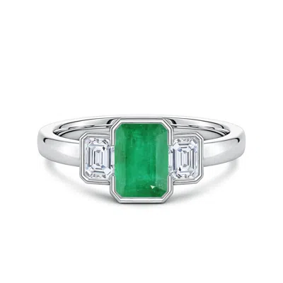 Angara 1.4 Ctw Semi Bezel-set Emerald-cut Emerald And Diamond Three-stone Engagement Ring In Metallic