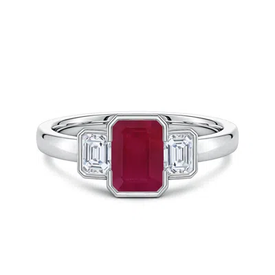 Angara 1.4 Ctw Semi Bezel-set Emerald-cut Ruby And Diamond Three-stone Engagement Ring In Metallic