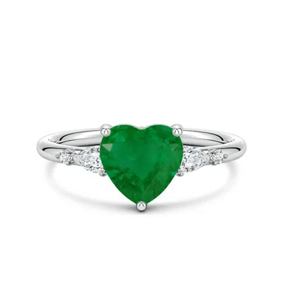 Angara 1.42 Ctw Prong-set Heart-shaped Emerald Side Stone Engagement Ring In Green