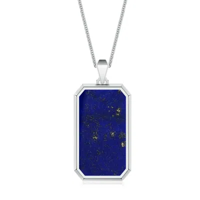 Angara 14.22 Ctw Emerald-cut Lapis Lazuli Men's Octagon Tag Pendant With Chain In Blue