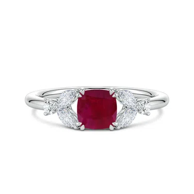 Angara 1.44 Ctw Double-claw Prong Cushion Ruby Side Stone Engagement Ring In Metallic