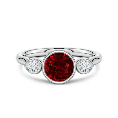 Angara 1.44 Ctw Lab-grown Round Ruby And Pear Diamond Three-stone Engagement Ring In Silver