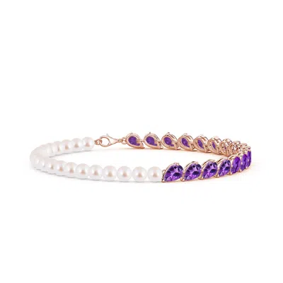 Angara 14.41 Ctw Tilted Pear Amethyst And Akoya Pearl Tennis Bracelet In Multi