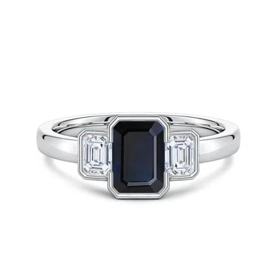 Angara 1.45 Ctw Semi Bezel-set Emerald-cut Blue Sapphire And Diamond Three-stone Engagement Ring In Metallic