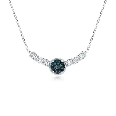 Angara 1.46 Ctw Vintage-inspired Round Lab-grown Alexandrite And Diamond Curved Bar Pendant In Platinum/bluish Green Changing To Brownish Or Pinkish Purple
