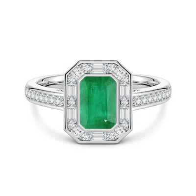 Angara 1.48 Ctw Art Deco Style Emerald-cut Emerald Multi-shape Halo Engagement Ring In Green