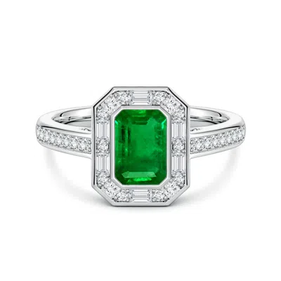 Angara 1.48 Ctw Art Deco Style Emerald-cut Lab-grown Emerald Multi-shape Halo Engagement Ring