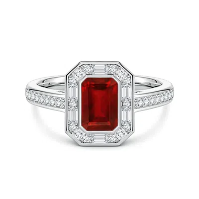Angara 1.48 Ctw Art Deco Style Emerald-cut Lab-grown Ruby Multi-shape Halo Engagement Ring