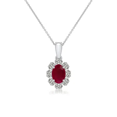 Angara 1.48 Ctw Oval Ruby Halo Pendant In Platinum/dark Red