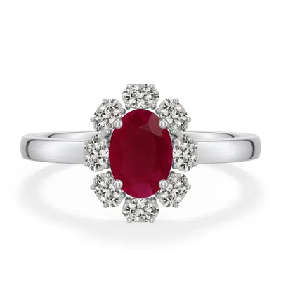 Angara 1.48 Ctw Oval Ruby Halo Ring In Platinum/dark Red