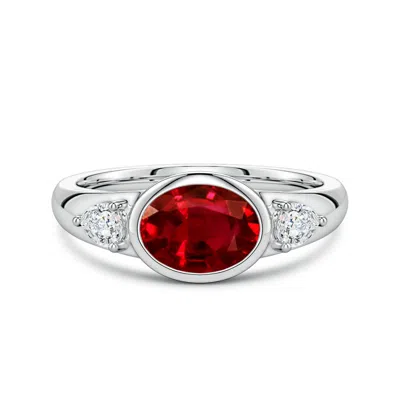 Angara 1.49 Ctw Lab-grown East-west Oval Ruby And Pear Diamond Three-stone Engagement Ring In Red
