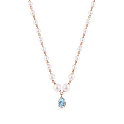 Angara 14.9 Ctw Pear Aquamarine And Akoya Pearl Drop Necklace In Gold