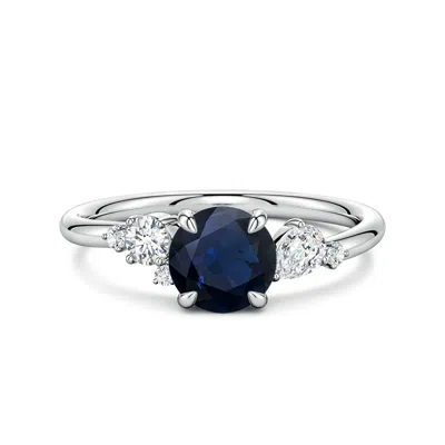 Angara 1.49 Ctw Round Blue Sapphire Engagement Ring With Multi-shape Diamonds In Metallic